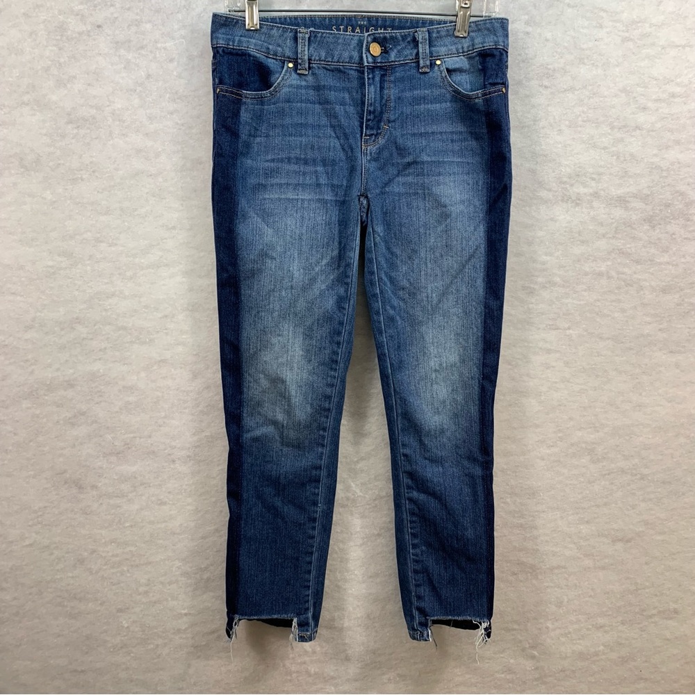 White House Black Market The Straight Leg Jeans Two Tone Raw Hems Size 2